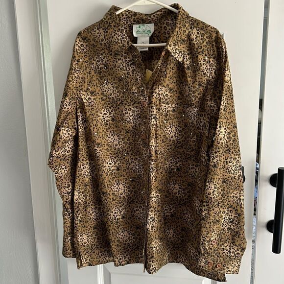 Quacker Factory leopard print cotton blouse tunic size XL NEW - Picture 1 of 5